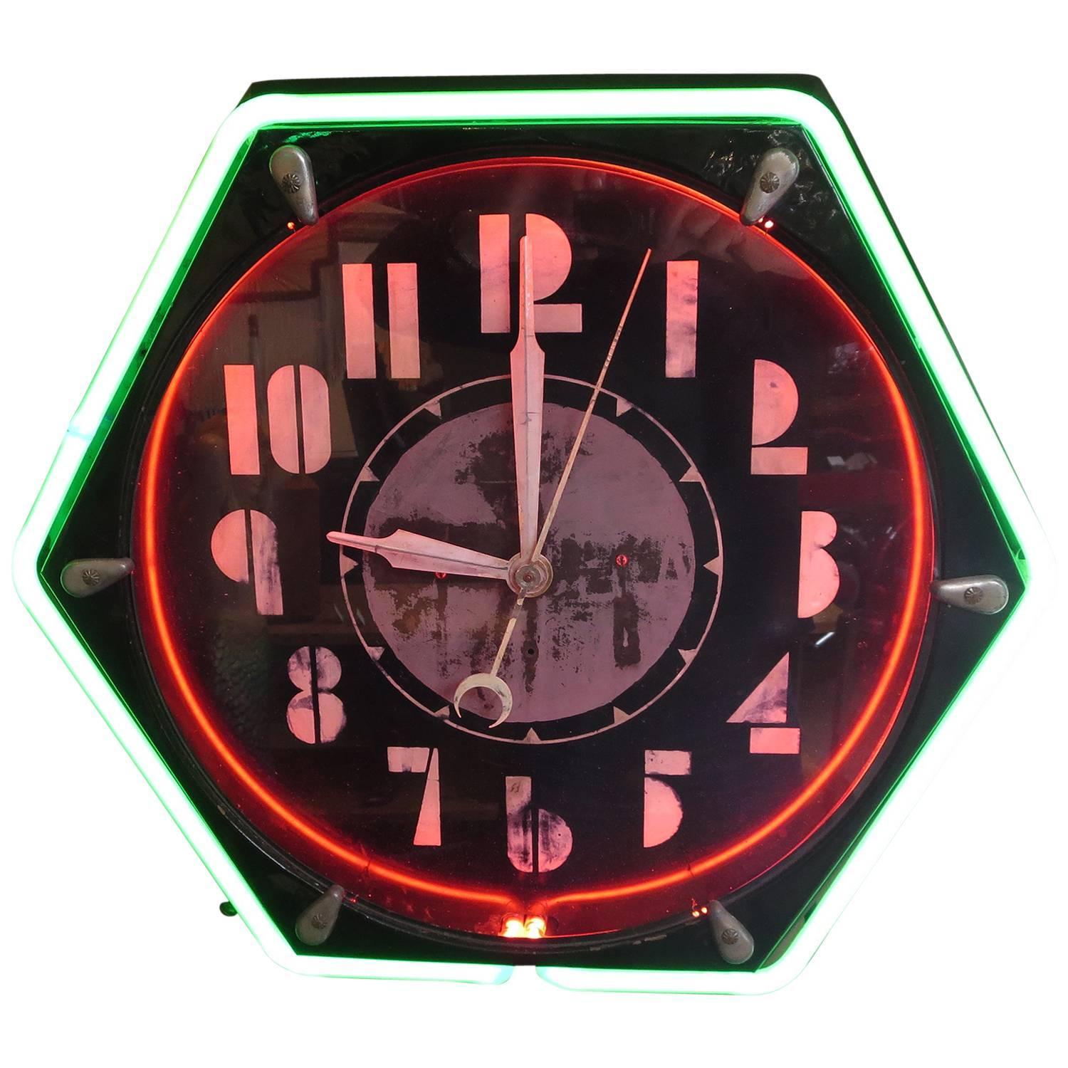Art Deco Hexagon Neon Wall Clock at 1stdibs