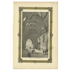 Engraved Interior of Guildhall: A Detailed Depiction of London's Ceremonial Hall