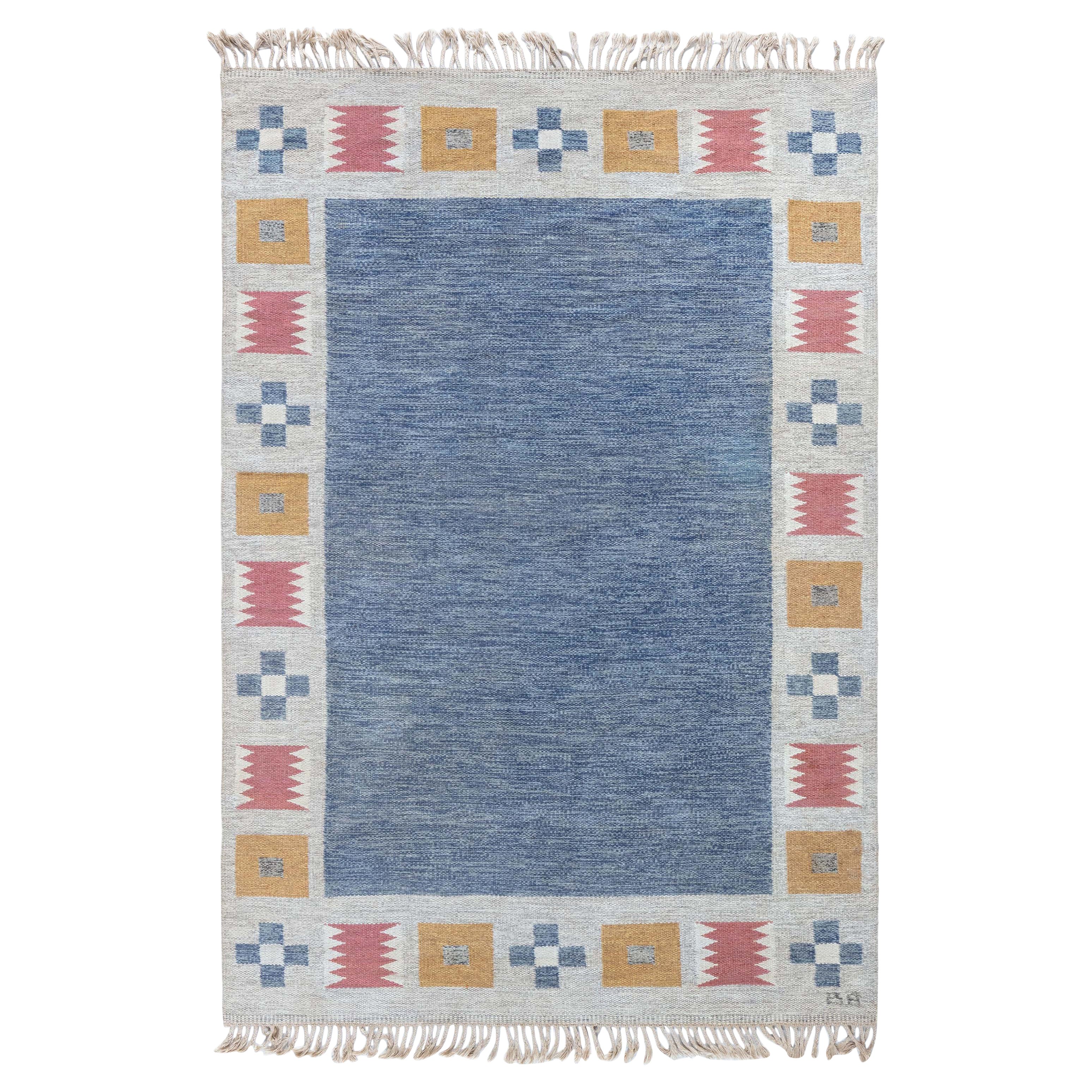Doris Leslie Blau Vintage Swedish Flat Woven Rug by Bitte Ahlgren For Sale