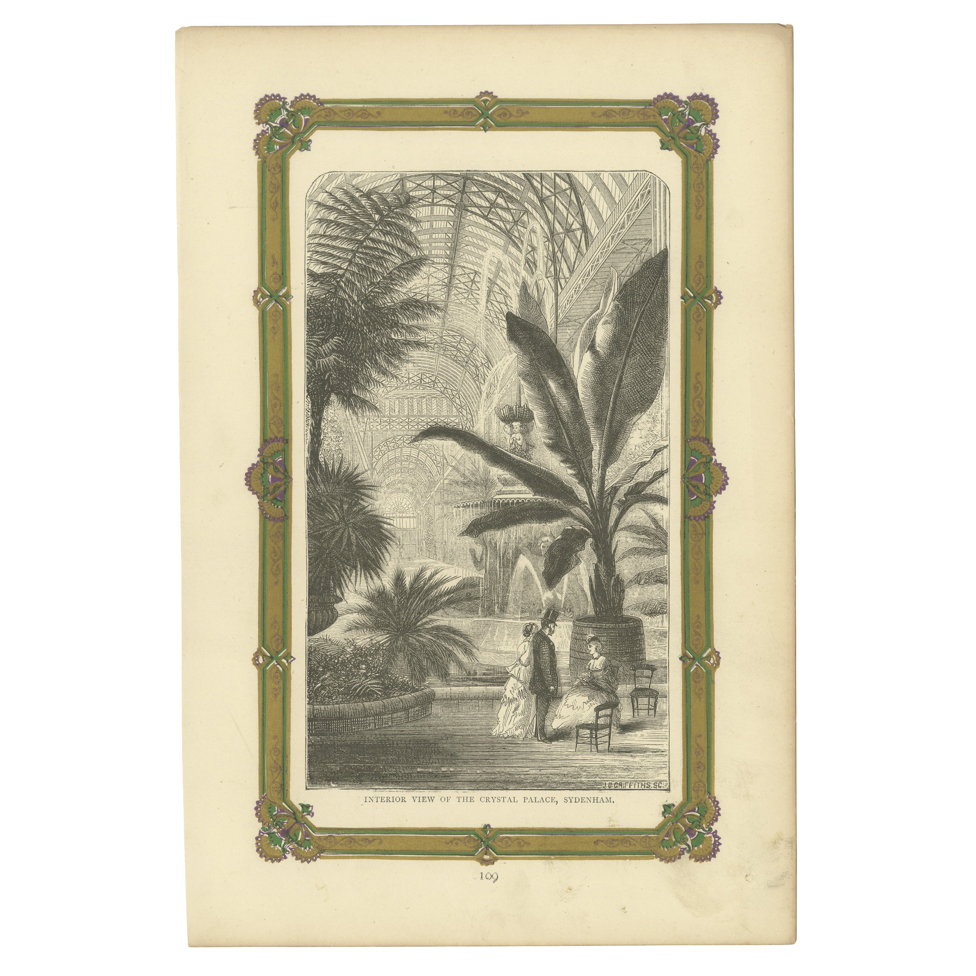 Engraved Interior of the Crystal Palace, Sydenham: A Lush Victorian Space, 1872