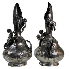 Antique Art Nouveau Silver Plated Vases