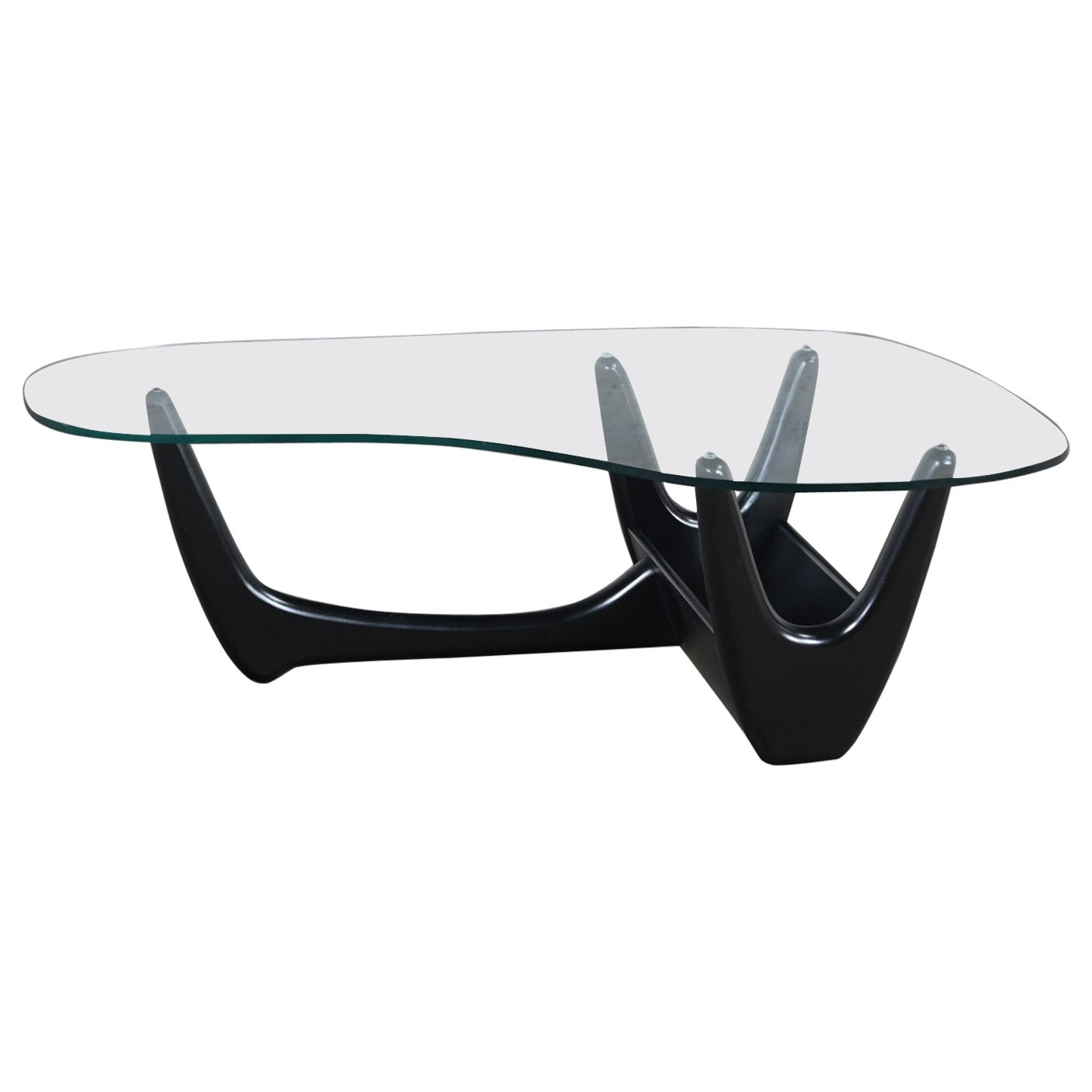 Coffee Table w/Black Base & Biomorphic Glass Top Style Kroehler Pearsall or Tonk For Sale