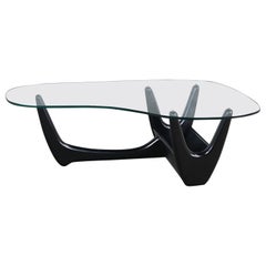 Coffee Table w/Black Base & Biomorphic Glass Top Style Kroehler Pearsall or Tonk