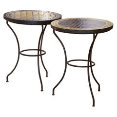 Antique Set of Early 20th Century French Iron Bistro Tables with Round Mosaic Tops