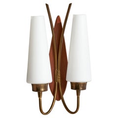 Swedish Designer, Wall Light, Brass, Teak, Glass, Sweden, 1950s