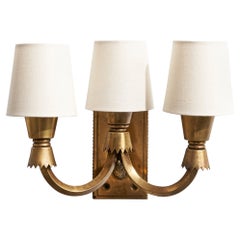Lampada da parete di design italiano, ottone, tessuto, Italia, anni '1930