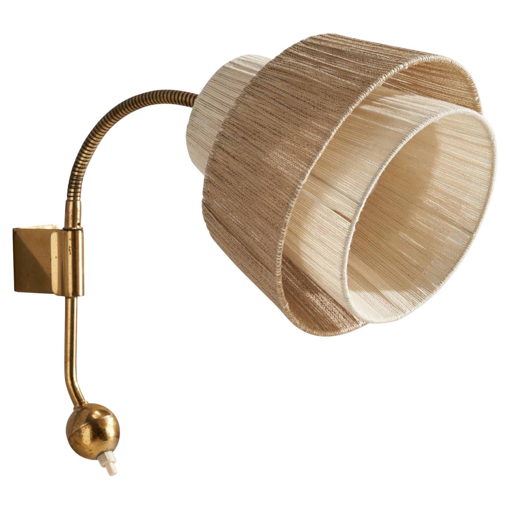 Swedish Designer, Wall Light, Brass, Fabric, Sweden, 1940s at 1stDibs
