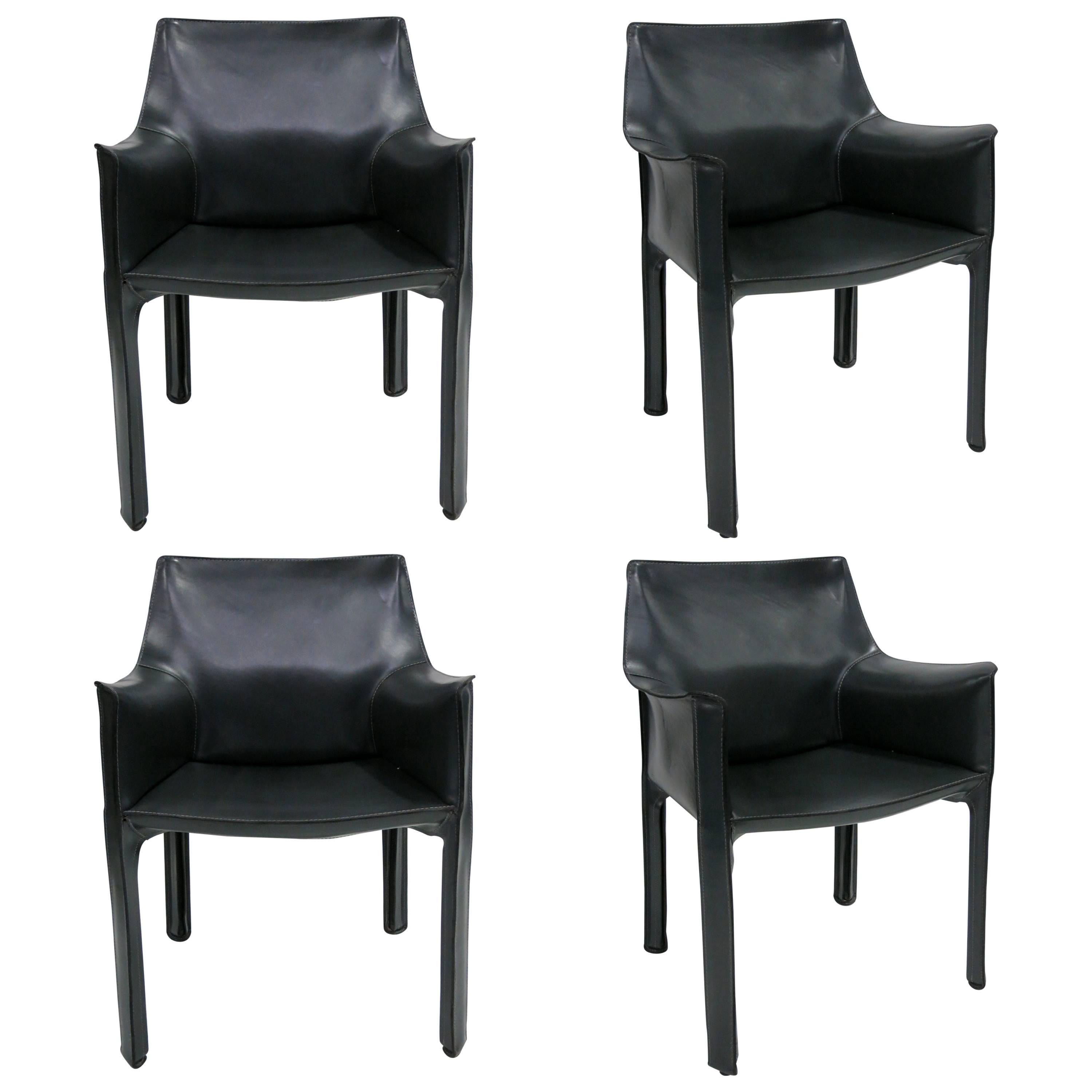 Set of Four Grey Cab Armchairs by Mario Bellini for Cassina