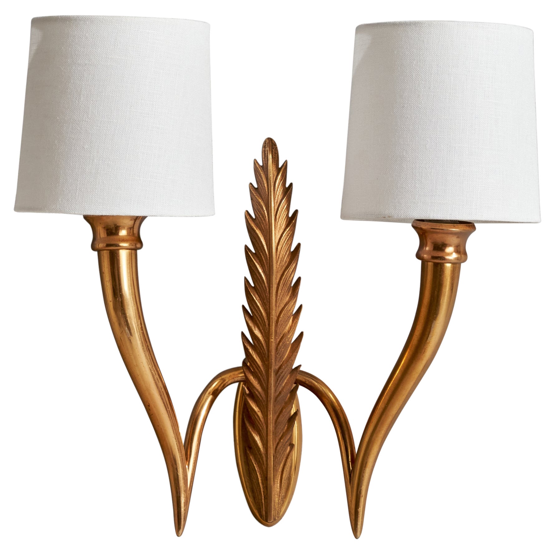 Italian Designer, Wall Light, Brass, Fabric, Italy, 1940s