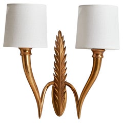 Italian Designer, Wall Light, Brass, Fabric, Italy, 1940s