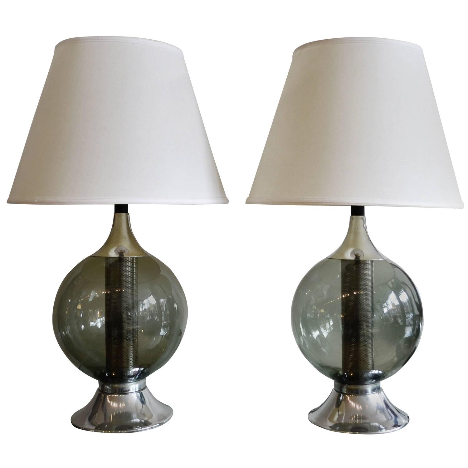 Pair Of Chrome And Smoked Glass Table Lamps At 1stdibs