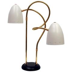 Vintage Italian 1950s Double Gooseneck Table Lamp
