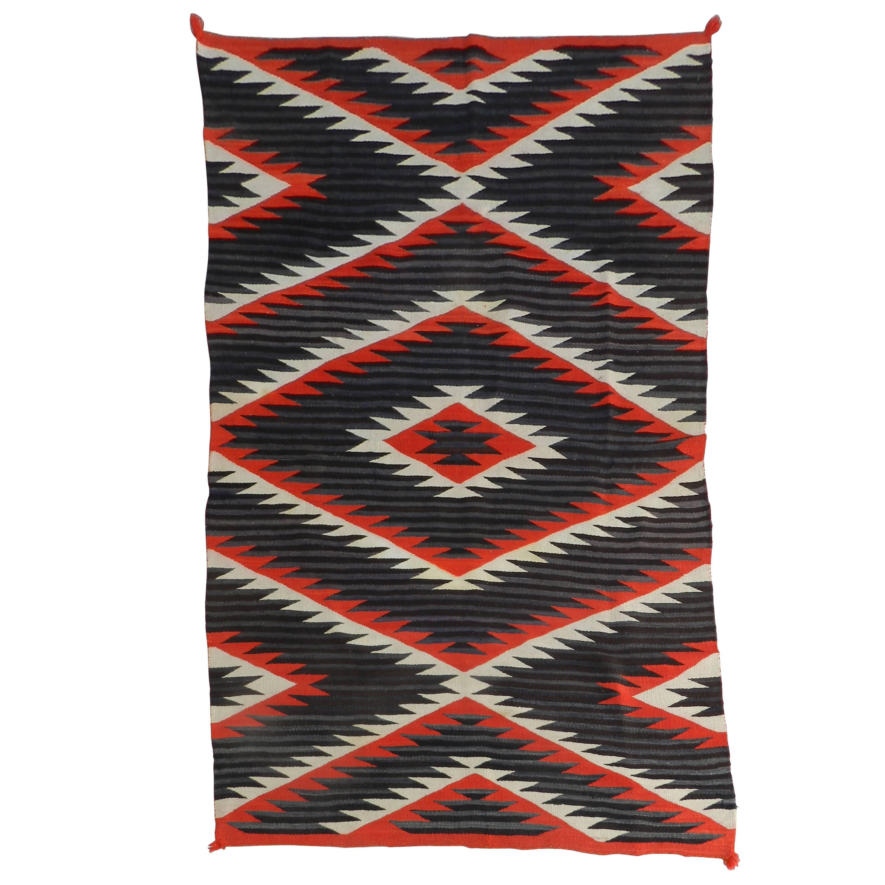 Antique 19th Century Navajo Eyedazzler Moki Blanket