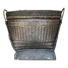 Cestino con coperchio in rattan intrecciato Vintage By