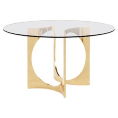Round Fuga Dining Table in Cast Bronze and Glass by Metamorphic Art Studio