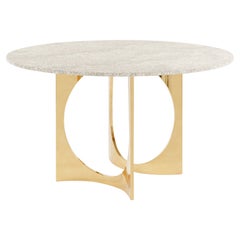 Round Fuga Dining Table in Cast Bronze and Stone by Metamorphic Art Studio