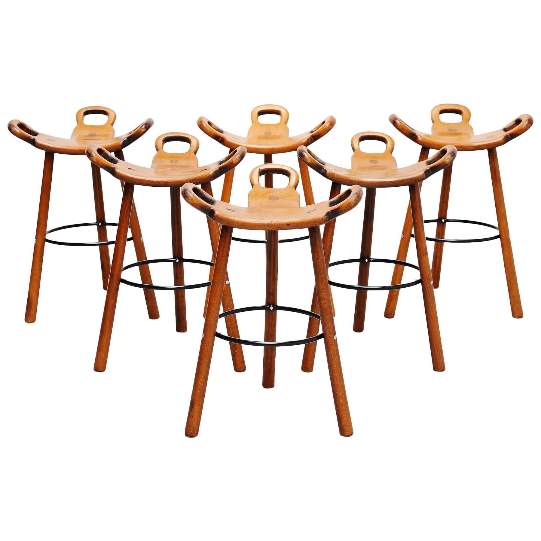 Carl Malmsten Attributed Brutalist Bar Stools, Sweden, 1950
