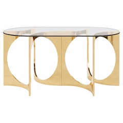 Consolle Ellipse Fuga Duo in bronzo fuso e vetro di Metamorphic Studio A
