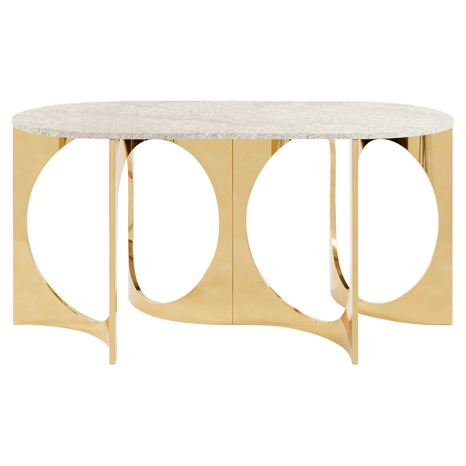 Eclipse Fuga Duo Console in Cast Bronze and Stone by Metamorphic Art Studio
