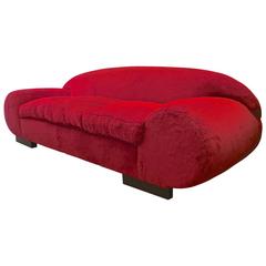Jean Royère Rarest Mammoth Big Documented Red Couch Covered in Wool Faux Fur 7