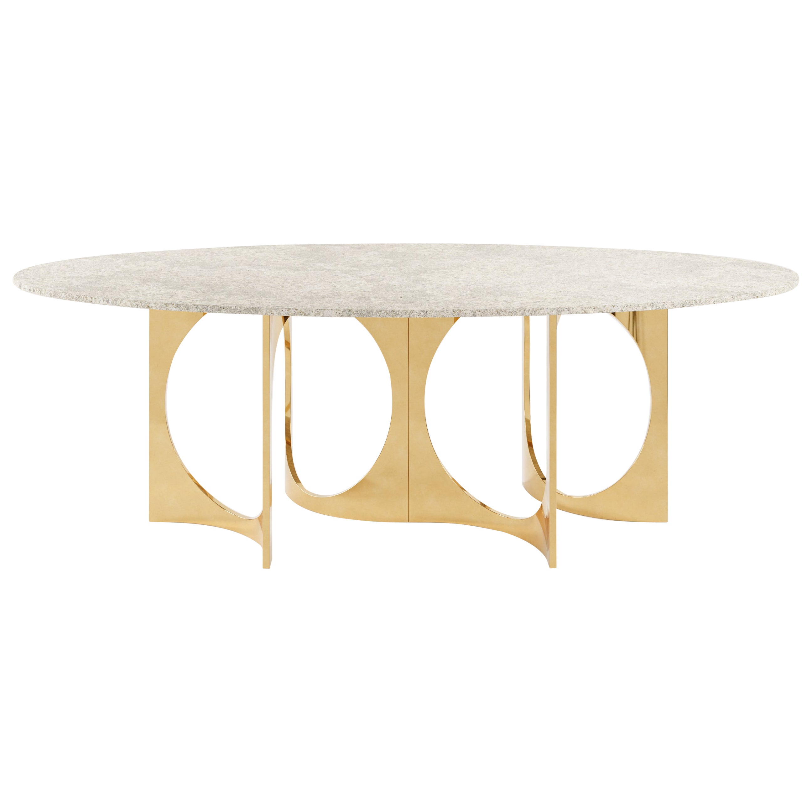 Ellipse Fuga Duo Dining Table in Cast Bronze and Stone by Metamorphic Art Studio