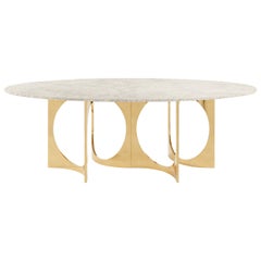 Ellipse Fuga Duo Dining Table in Cast Bronze and Stone by Metamorphic Art Studio