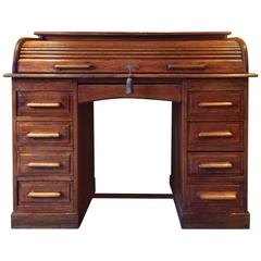 Antique Roll Top Desk Twin Pedestal Writing Desk Solid Oak Edwardian Solid Oak