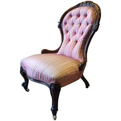 Antique Salon Chair Button Back Armchair Victorian Walnut 19th Century Nursing