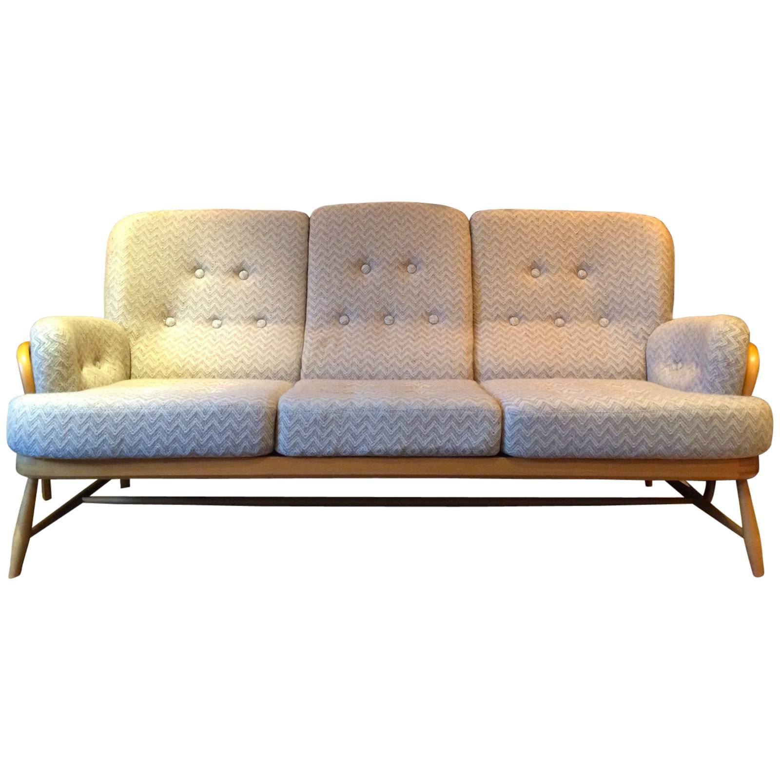 Ercol Sofa Blonde Three-Seat Settee Light Elm Vintage Retro