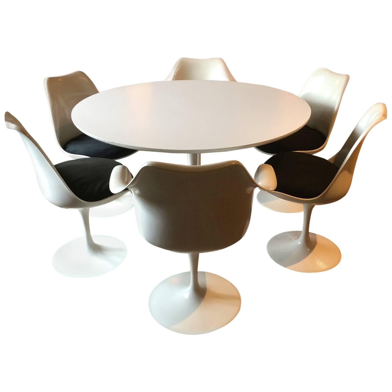 Eero Saarinen Oval Tulip Dining Table and Six Dining Chairs, Vintage Retro
