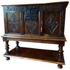 Victorian Antique Oak Chest Trunk Cupboard Coffer Carved Gothic, 19th Century