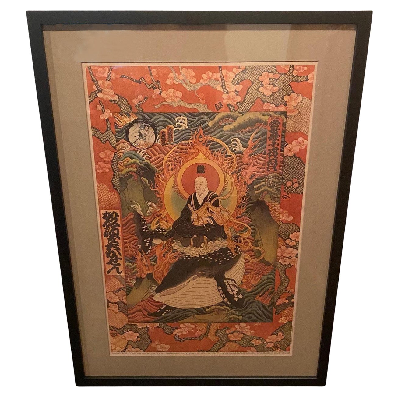 Litografía de exposición de edición limitada firmada por Masami Teraoka Monje zen sobre ballena