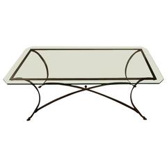 Neoclassical Style Arched Stretcher Base Glass Top Table