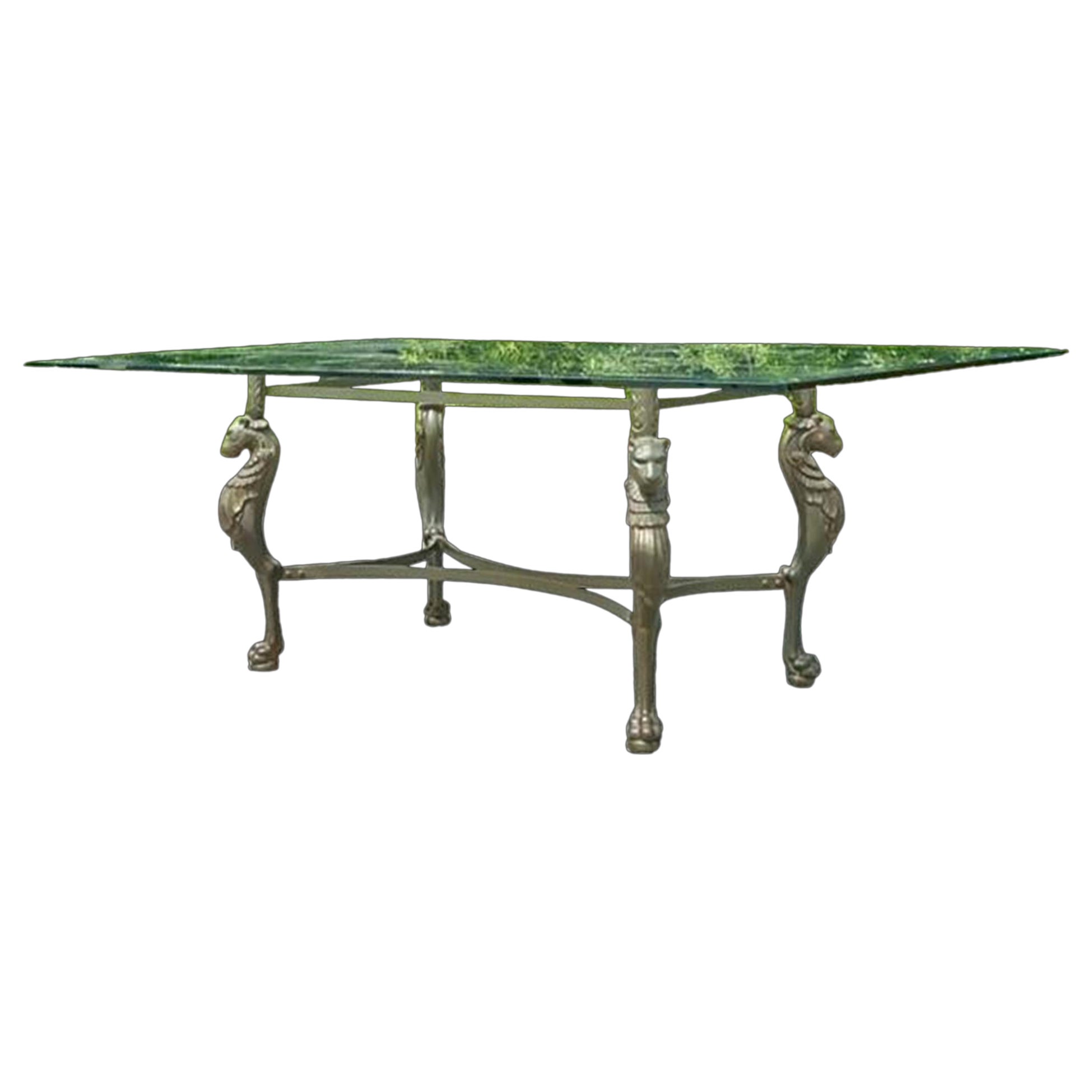 Table de salle à manger Regency vintage en acier moulé patiné tigre