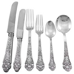 Antique Medici Old by Gorham Sterling Silver Flatware Set for 12 Dinner Service 75 pcs