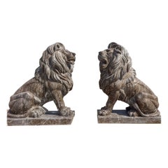 Carved Marble Seated Estate Lions