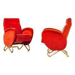 20th Century, Carlo Mollino Pair of Red Armchair 50s