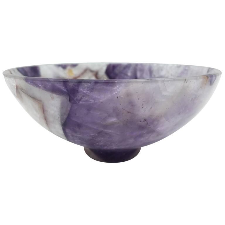 Large Hand-Carved Semi-Precious Gemstone Amethyst Bowl from India
