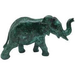 Very Large Solid Malachite Elephant Carving with its Trunk Up