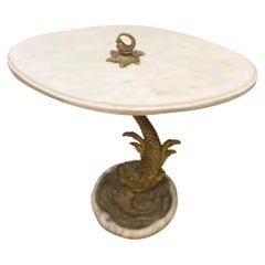 Italian Vintage Hollywood Regency Style Marble Side Table