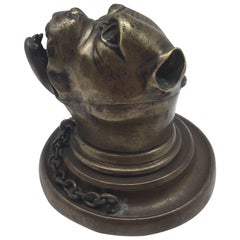 19th Century Bronze Growling Dog with Collar and Chain Inkwell