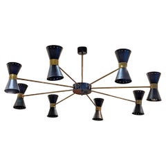 Italian Ceiling Light With Black Enamel & Brass