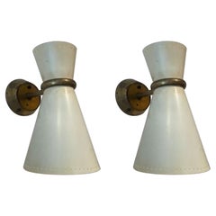A Pair of 1950s Italian Steel & Brass Wall Sconces Attributed To Stilnovo