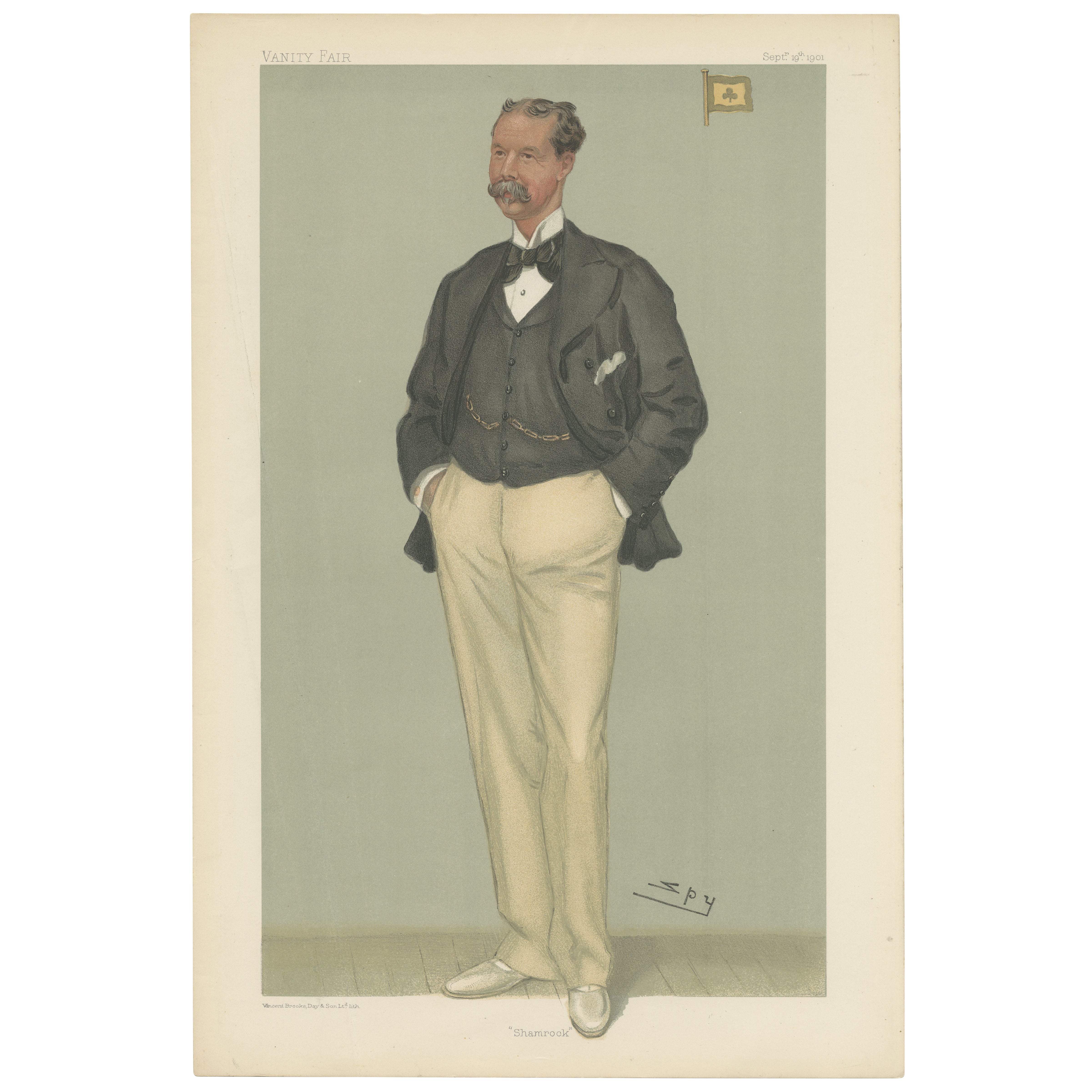 Antique Vanity Fair Print 'Shamrock' 1901 by Spy – Decorative Lithograph