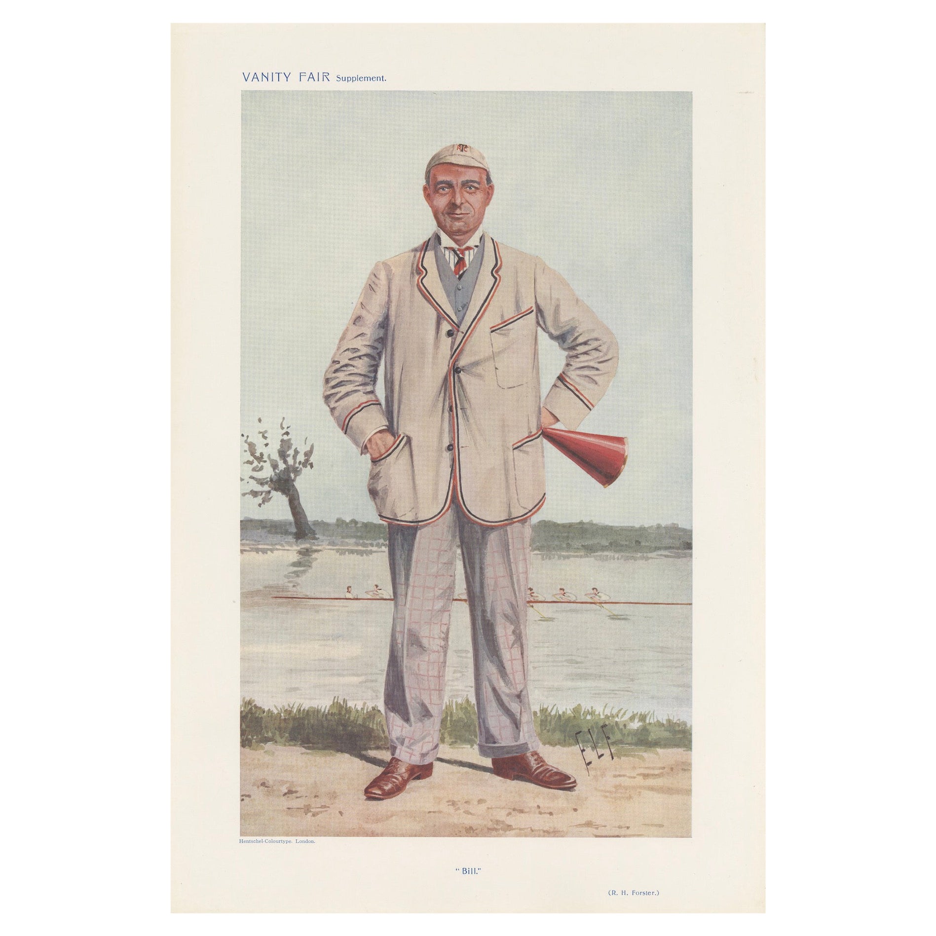 Antique Vanity Fair Print 'Bill' R.H. Forster, Rowing Coach by ELF – 1910 For Sale