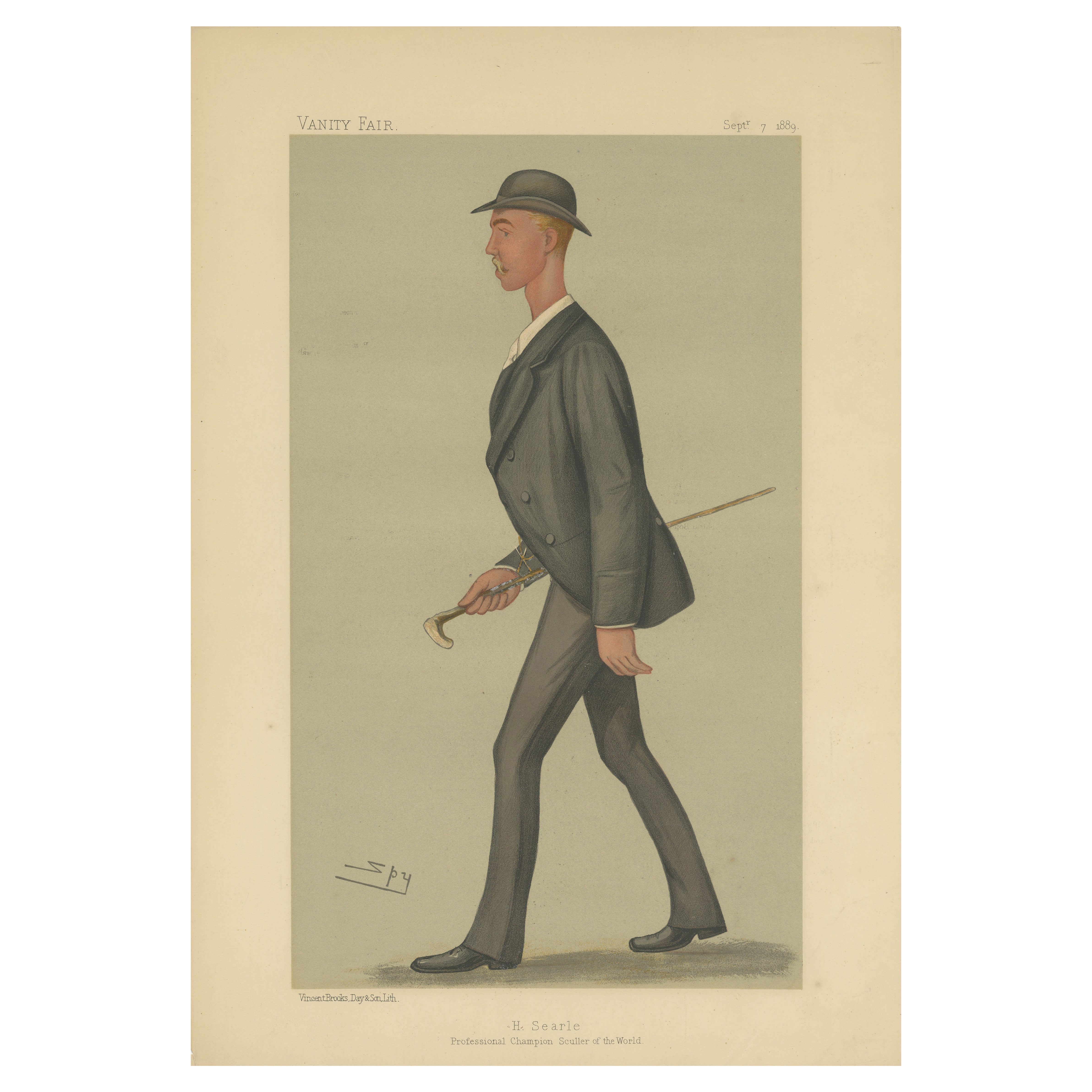Gravure de Vanity Fair 'H. Searle' champion du monde professionnel de godille - 1889 en vente