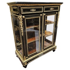 Vitrine Bookcase Napoleon III Boulle 19th Century Black Glass Gilt  Bronze