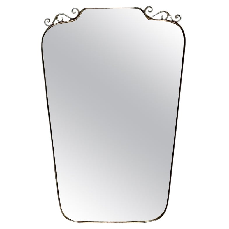 Gio Ponti Style, Italian Mid-Century Modern, Wall Mirror, Patinated Brass, 1950s