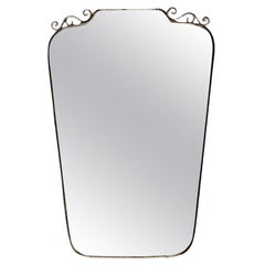 Gio Ponti Style, Italian Mid-Century Modern, Wall Mirror, Patinated Brass, 1950s