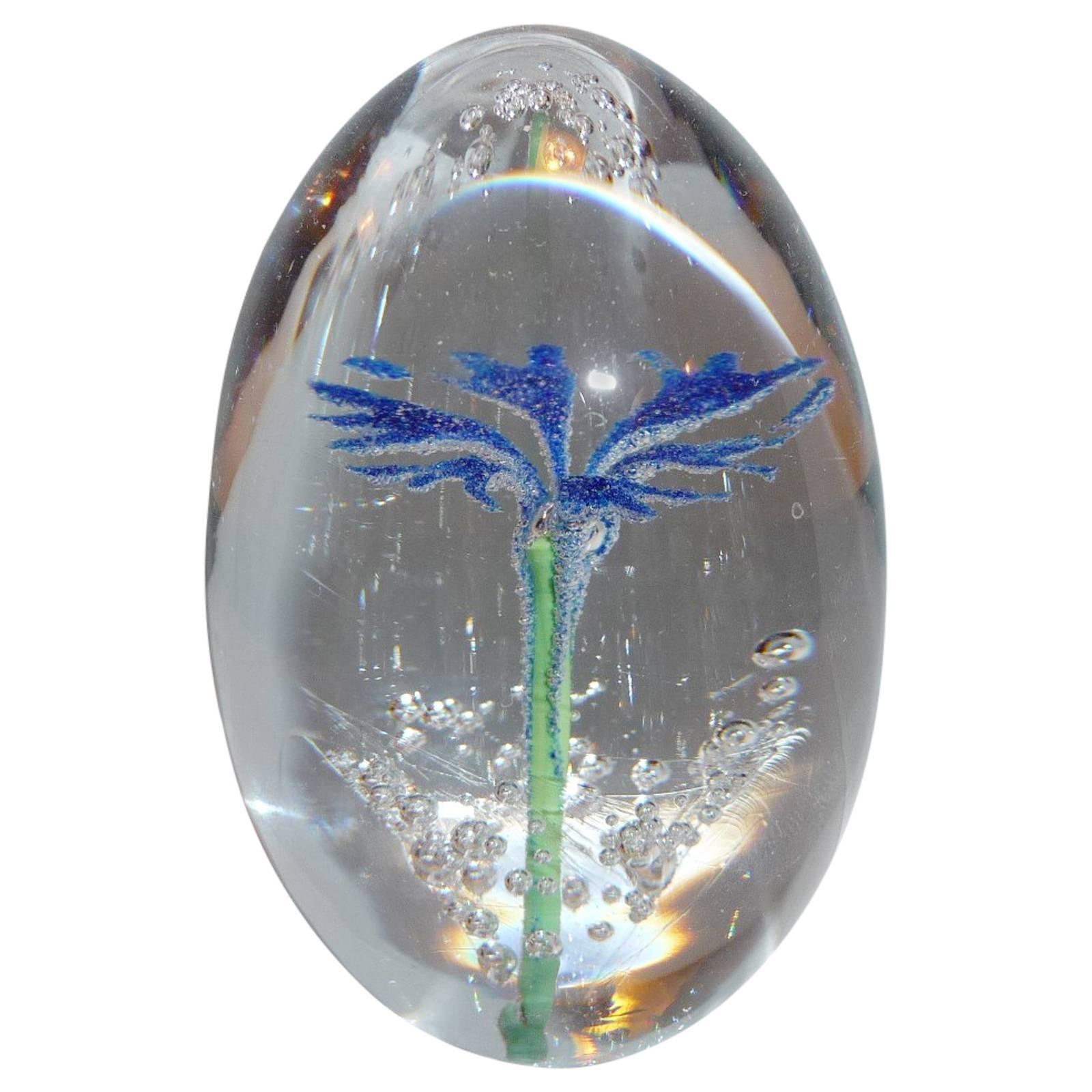 Paperweight Egg Daum Blue Flower For Sale